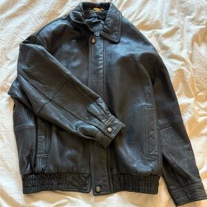 Vintage Black Leather Bomber Jacket